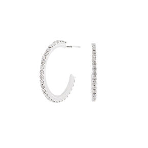 Silver 20MM Crystal Hoop Earrings,