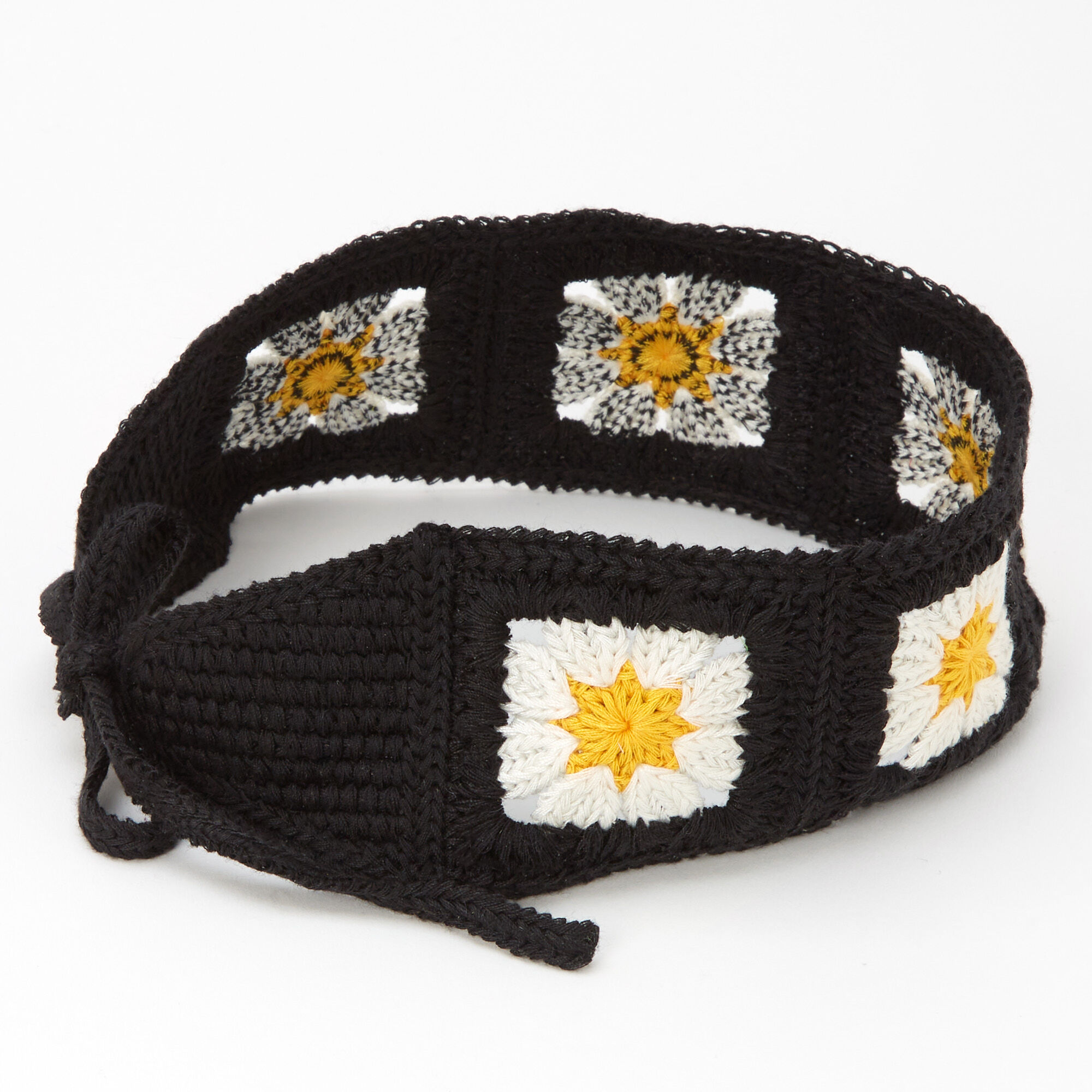 Floral Crochet Black Headwrap,