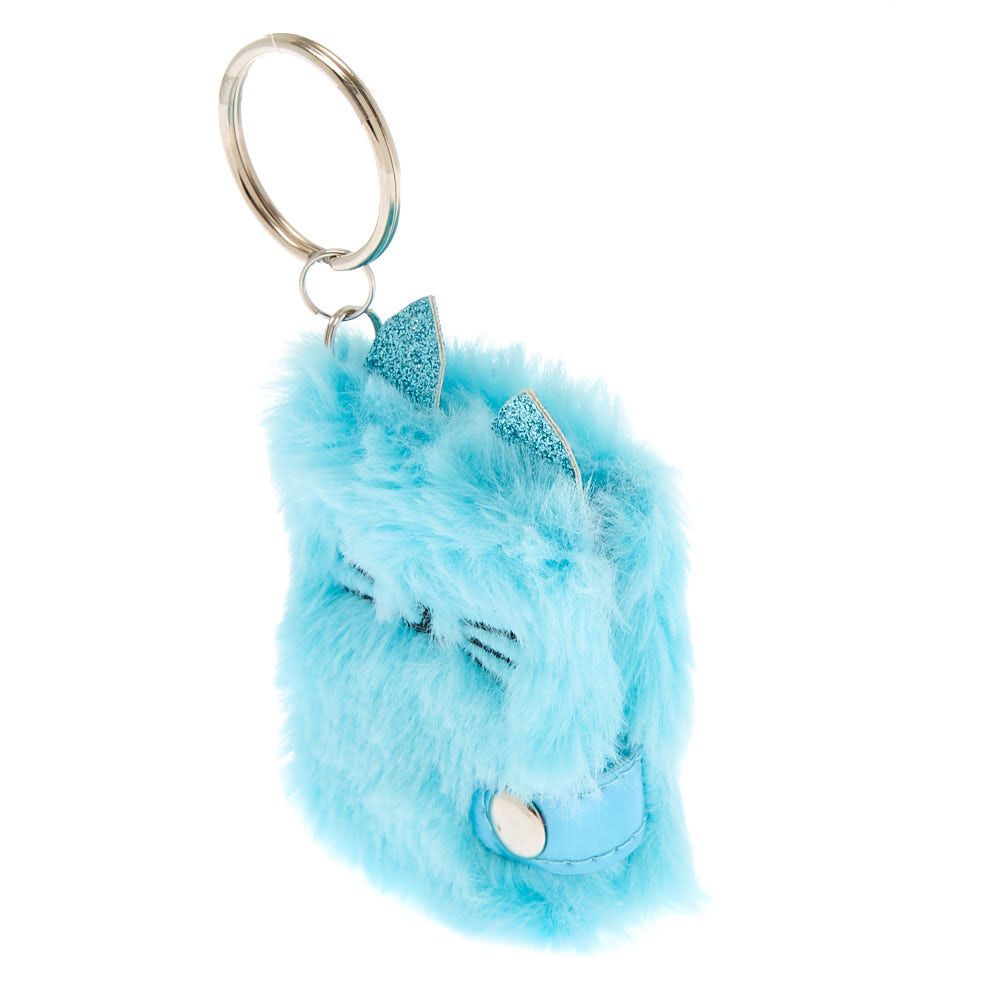 Mini porte-clés journal intime turquoise motif chat en peluche,
