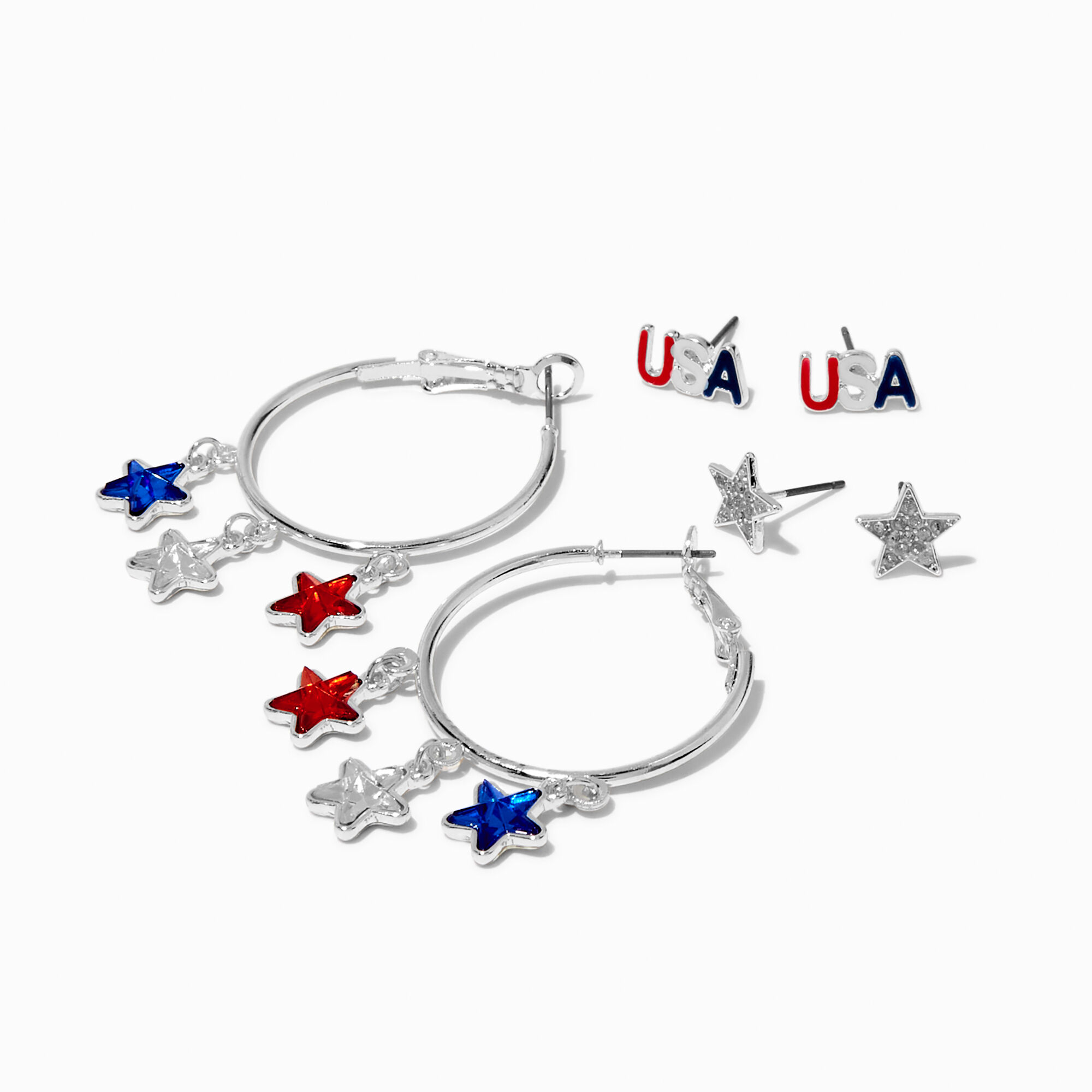 Red, White, & Blue Stars Mixed Earring Set - 3 Pack,
