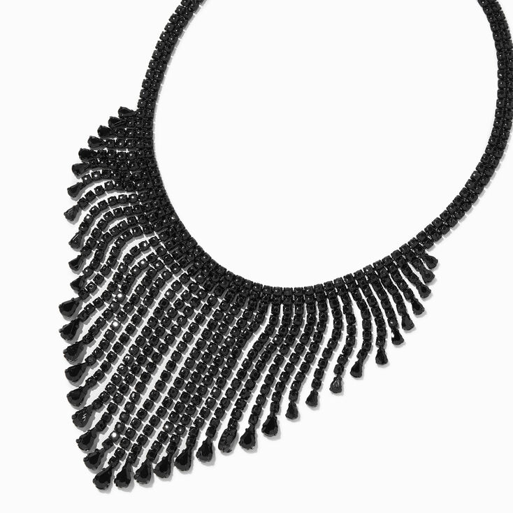 Black Rhinestone Shirt Fringe Statement Necklace,