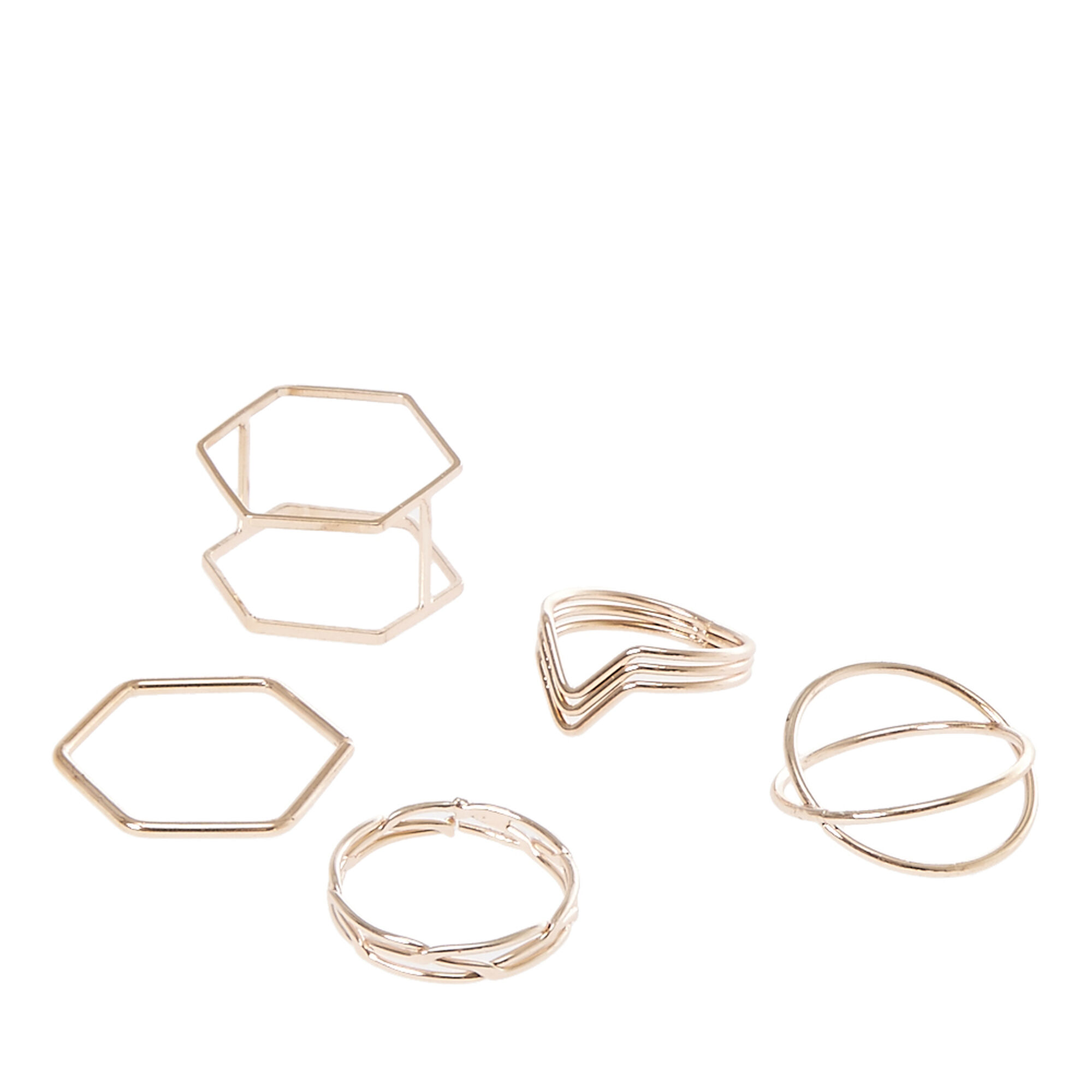 Multi Size Geometric Rose Gold Toned Ring Pack Claire S