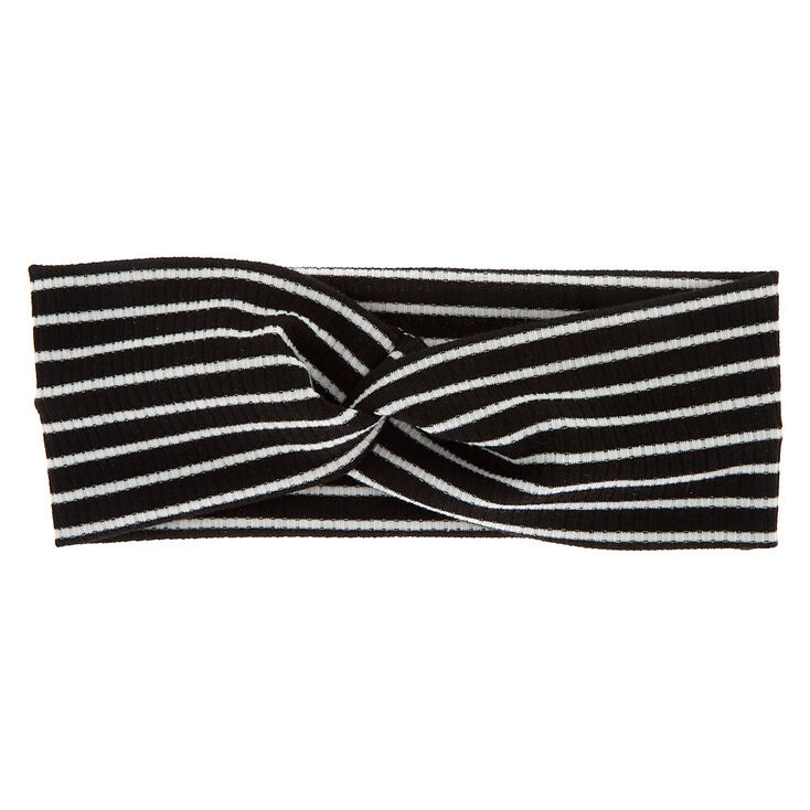 Striped Ribbed Twisted Headwrap - Black,