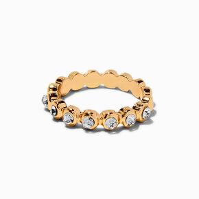  Gold-tone Round Crystal Band Ring,