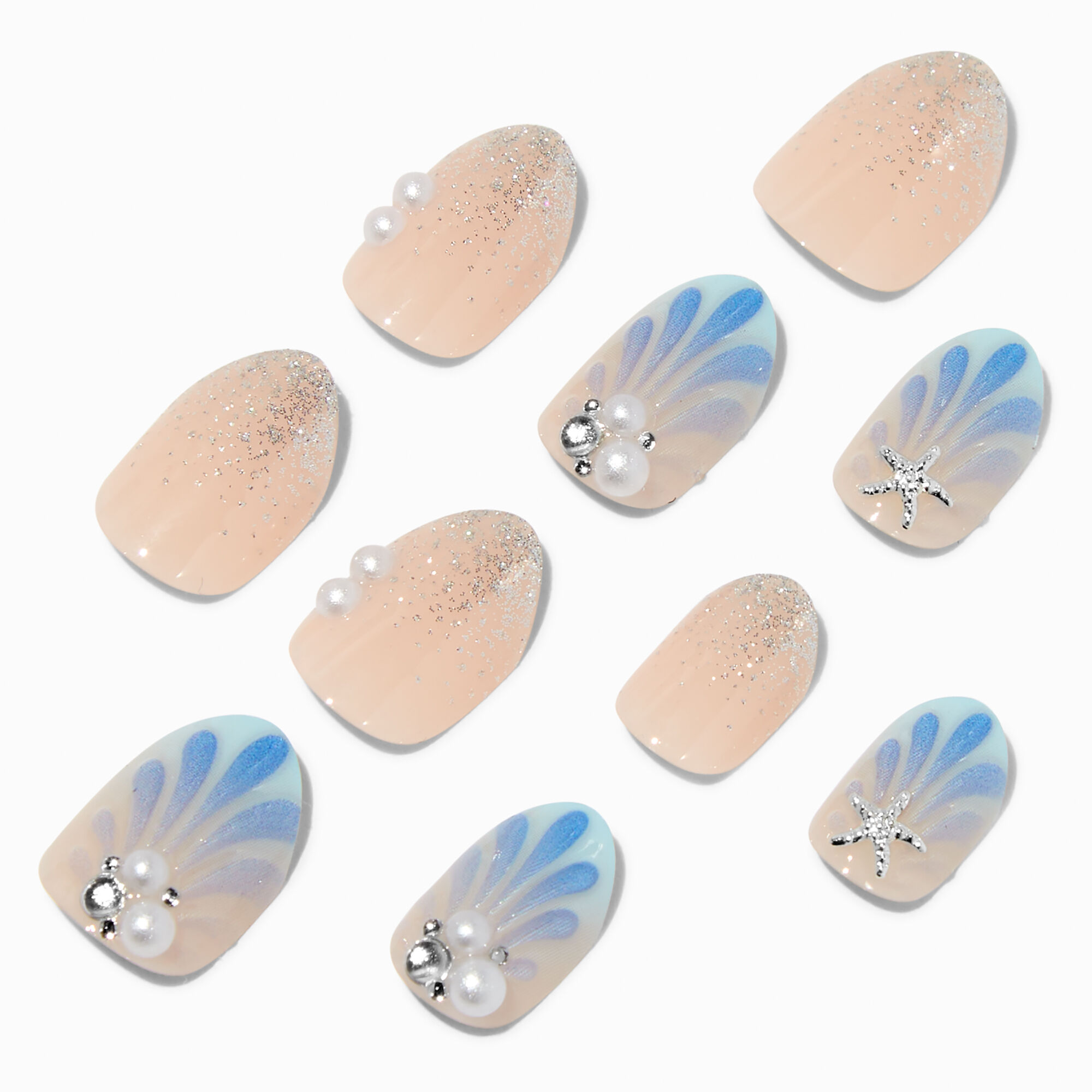 View Claires Club Seashell Stiletto Press On Vegan Faux Nail Set 10 Pack information