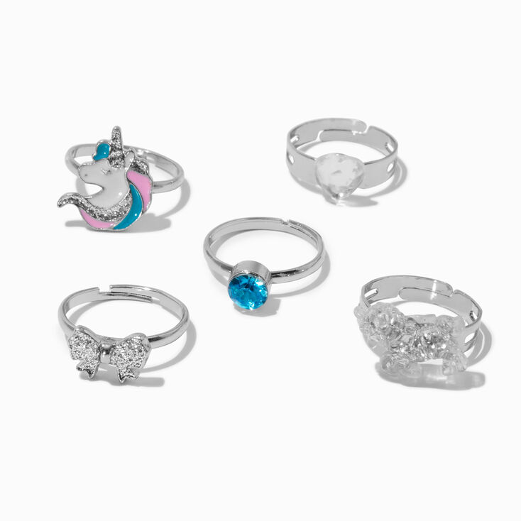 Claire's Club Silver-tone Unicorn Rings - 5 Pack