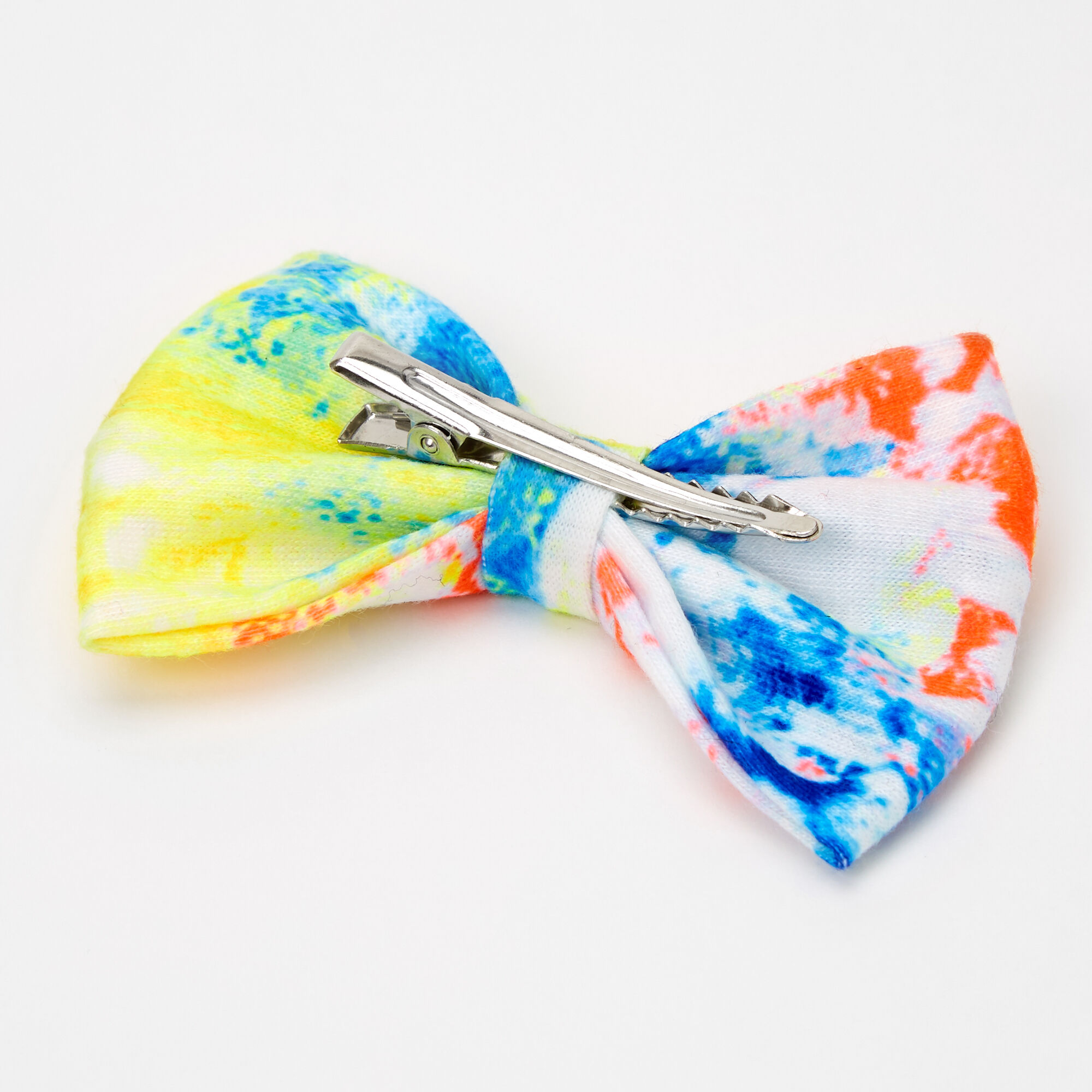 Tie Dye Neon Hair Bow Clip - Yellow/Orange,