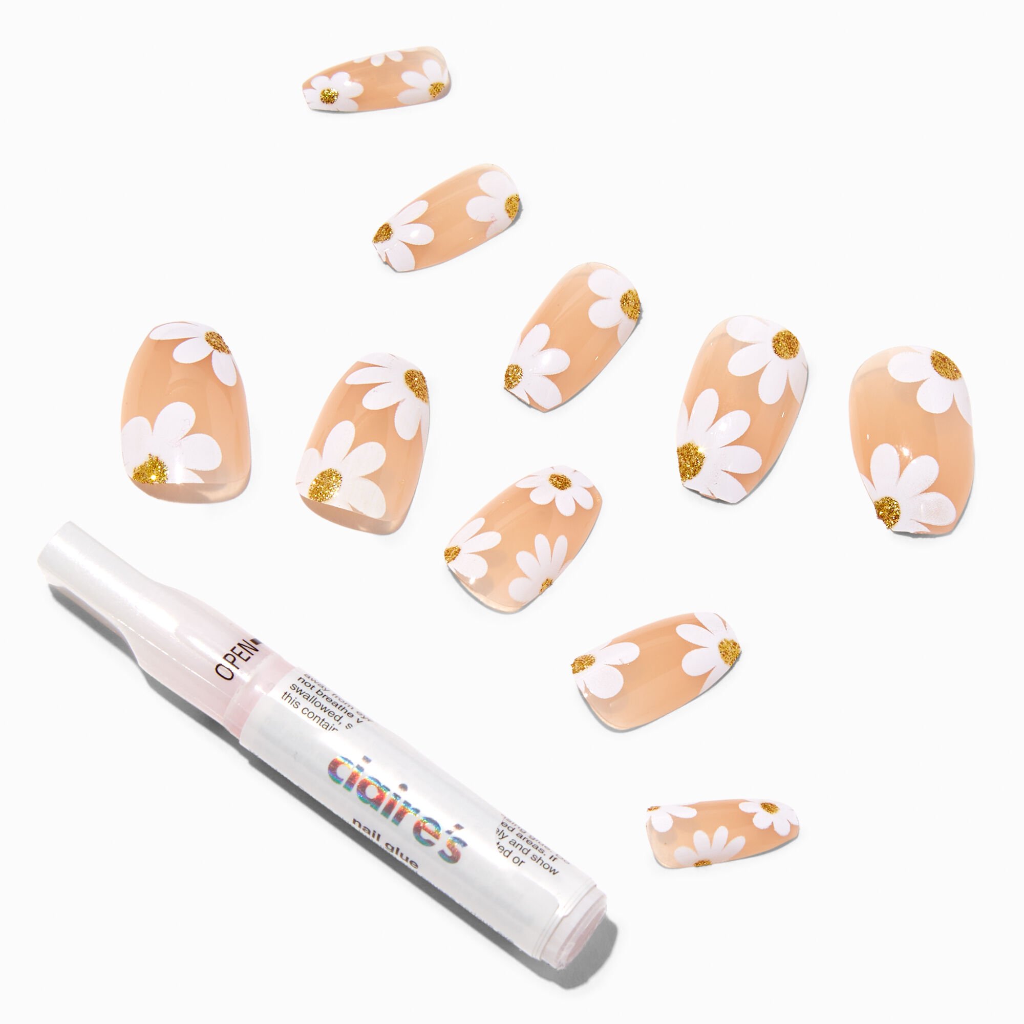 View Claires Daisy Coffin Vegan Faux Nail Set 24 Pack White information