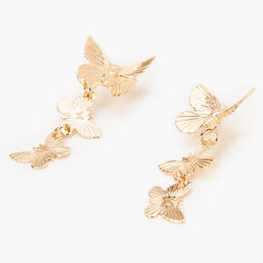 Gold 1.5&quot; Butterfly Drop Earrings,