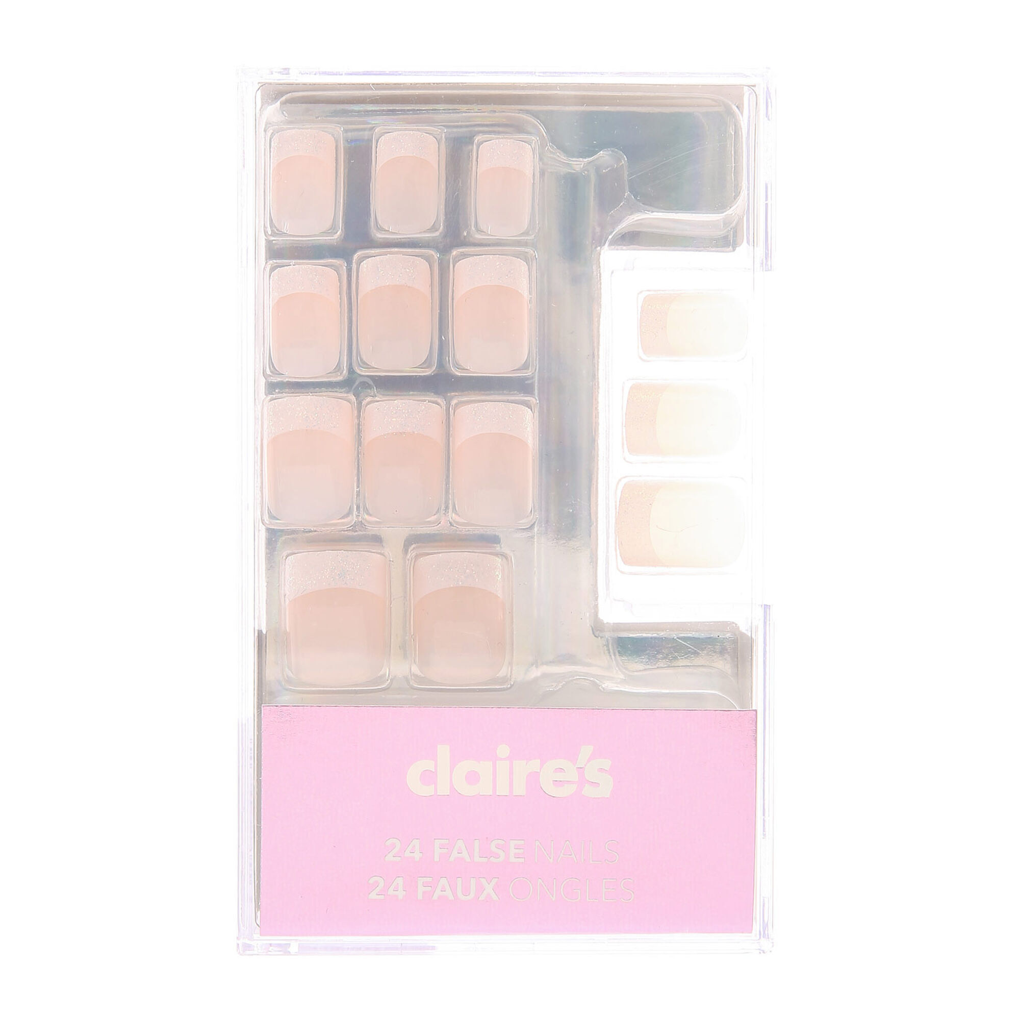 View Claires Glitter French Tip Square Faux Nail Set 24 Pack information