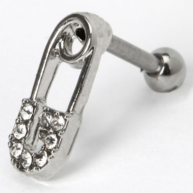 Claire's Boucle d'oreille pour piercing de cartilage épingle à nourrice avec strass 16 g couleur argentée