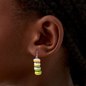 Silver 1&quot; Rainbow Donut Drop Earrings,