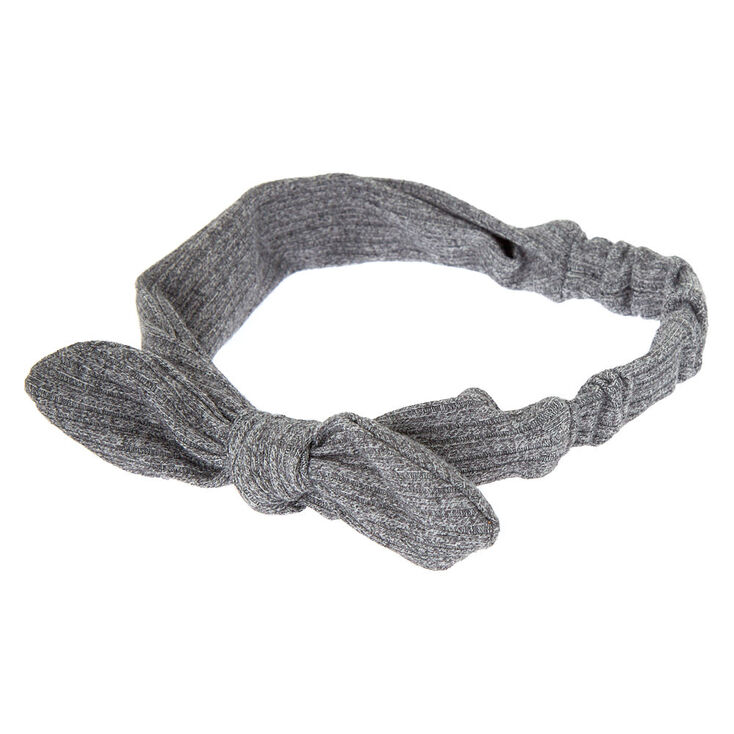 Ribbed Knotted Bow Headwrap - Gray | Claire's US