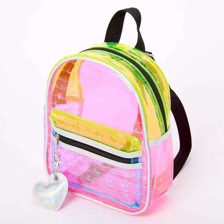 Claire's Mini sac à dos transparent color block avec inscription « Love »
