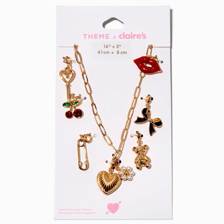 T H E M E x Claire&#39;s Gold-tone Paperclip Chain Cherry Charm Necklace,