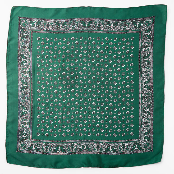 Floral Paisley Silky Bandana Headwrap - Hunter Green,