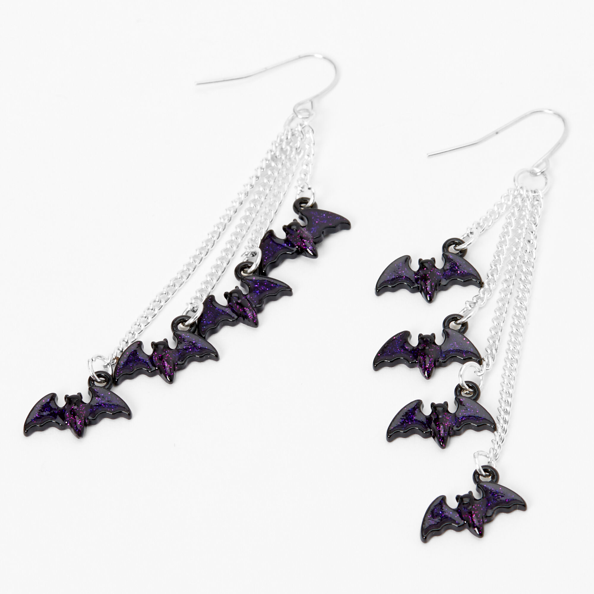 Silver 2.5" Multi Bat Drop Earrings,