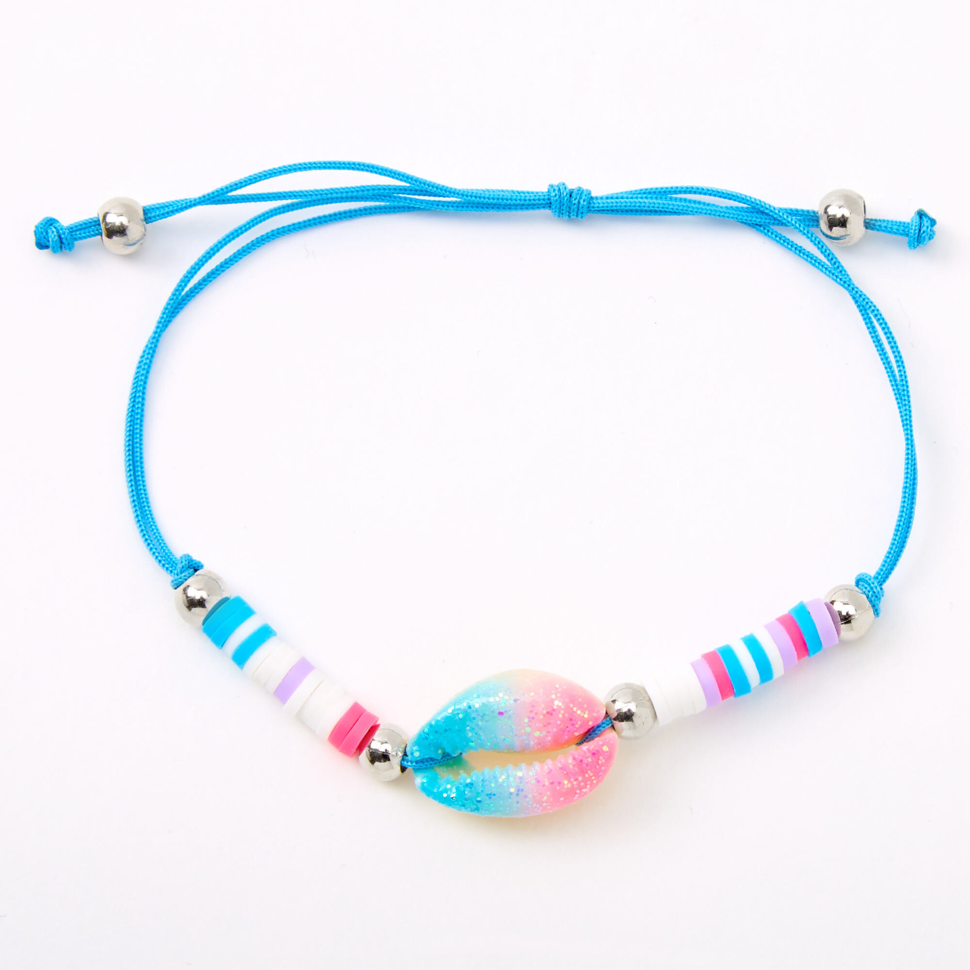 Blue, Pink, & Purple Cowrie Shell Adjustable Bracelet,