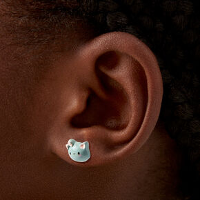 Light Blue Kitty Cat Stud Earrings,
