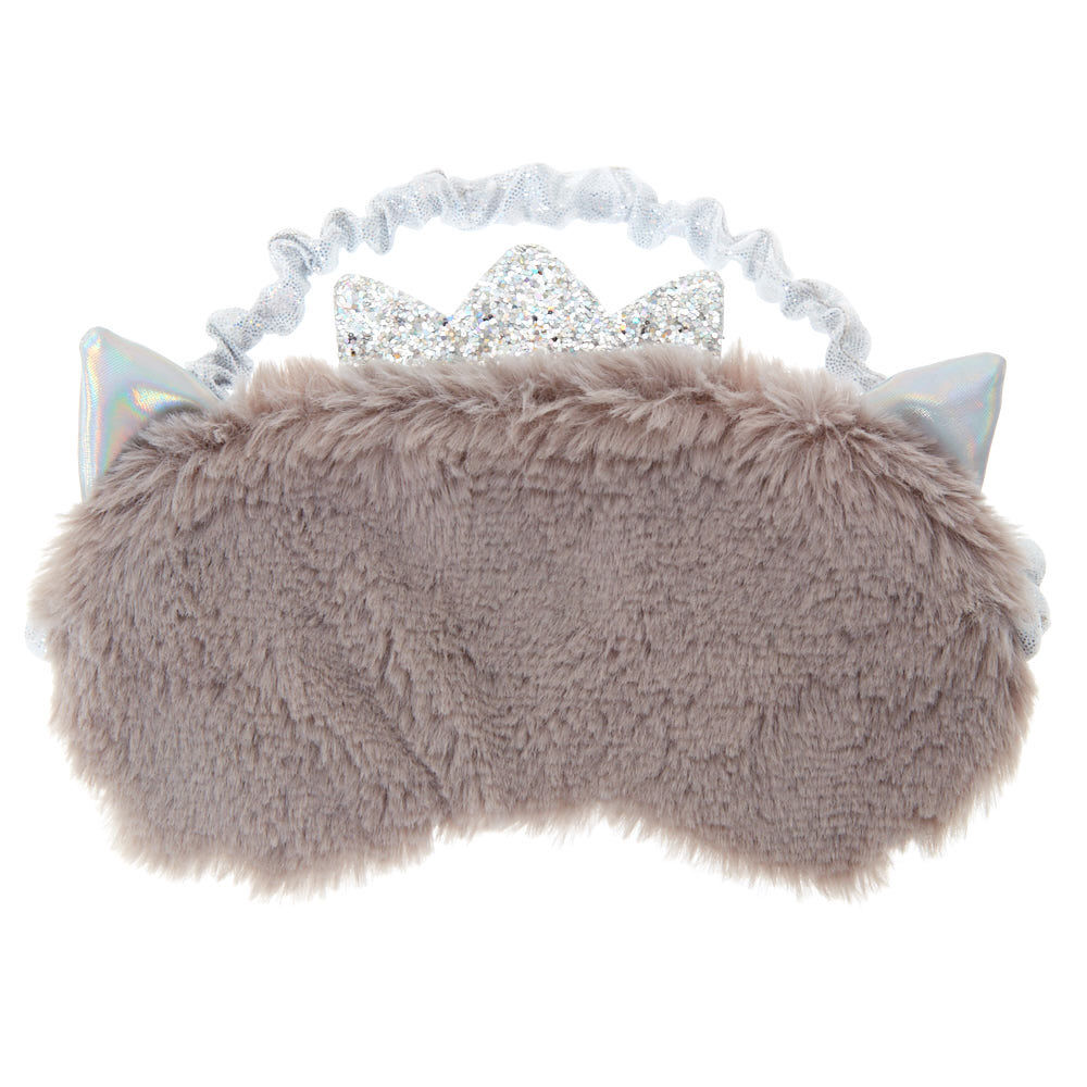 Masque de sommeil chat princesse en fausse fourrure grise,