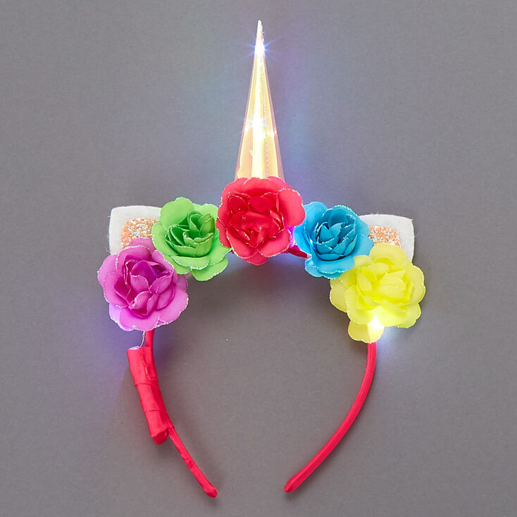 Couronne de fleurs licorne arc-en-ciel qui s&rsquo;allume,