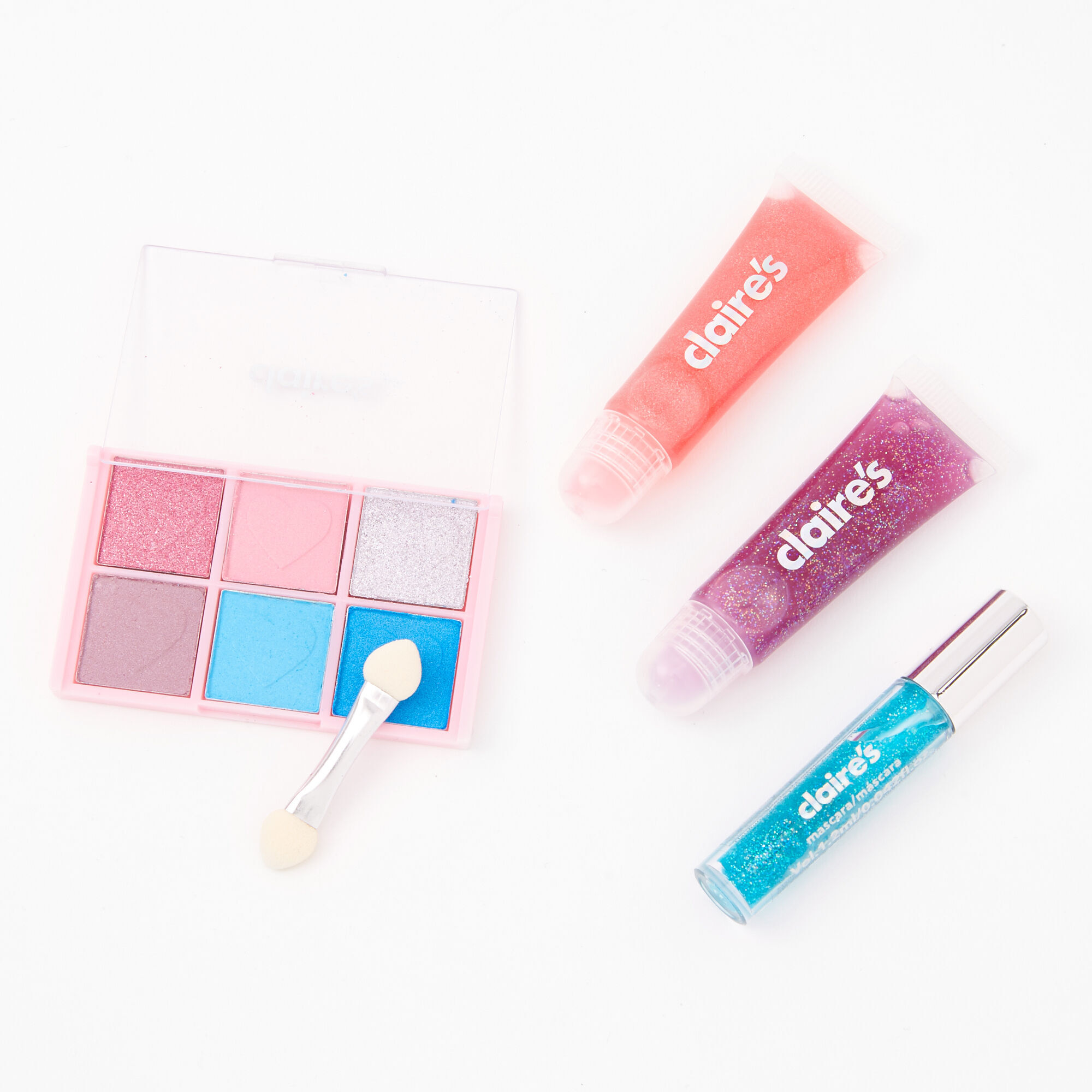 Palette compacte de maquillage et boîte en fer bling bling cœurs et strass - Rose,