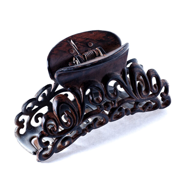 Wood Effect Swirl Hair Claw - Brown,