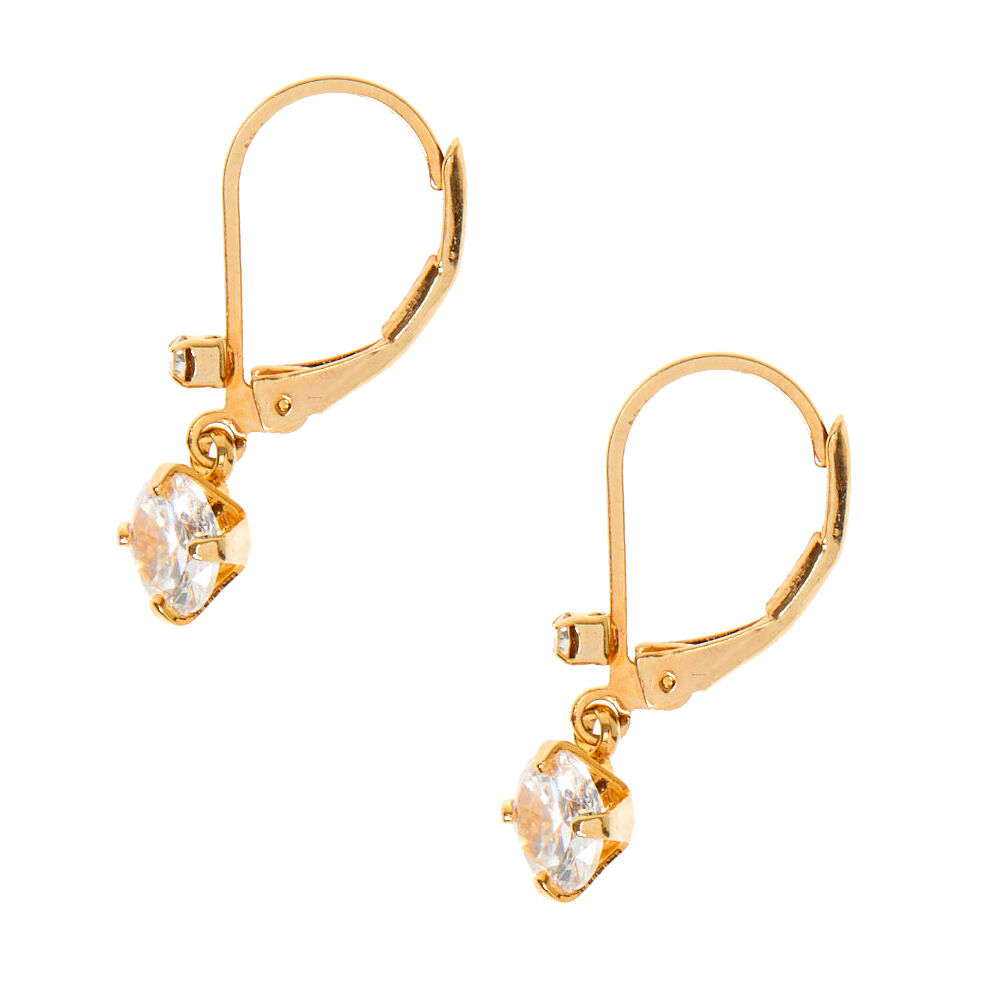 18kt Gold Plated Cubic Zirconia 0.5" Crystal Lever Drop Earrings,