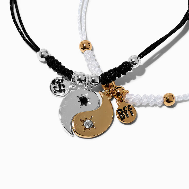 Colliers en cordon &agrave; pendentif Yin Yang noir et blanc fendus best friends - Lot de 2,