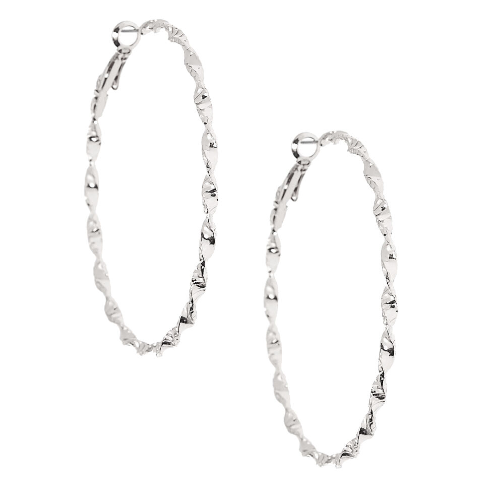 Silver 60MM Twisted Hoop Earrings,