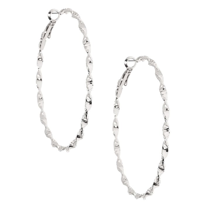 Silver 60MM Twisted Hoop Earrings,