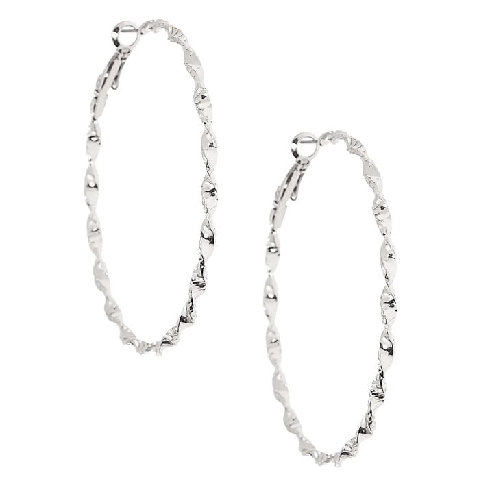 Silver-tone 60MM Twisted Hoop Earrings,