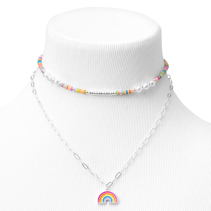 Silver Rainbow Pearl Multi Strand Pendant Necklace,