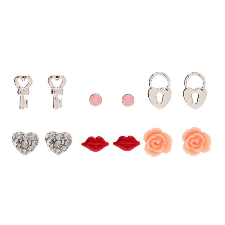 Claire's Clous d’oreilles romantiques couleur argentée - Lot de 6