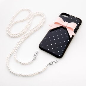 Polka Dot Protective Phone Case with Pearl Lanyard - Fits iPhone&reg; 6/7/8/SE,