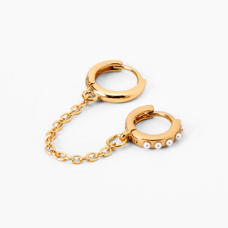 18k Gold Plated One 10MM Pearl Hoop Connector Earring | Claire's US