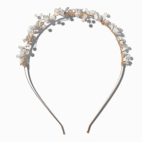 White Floral &amp; Pearl Gold-tone Headband,