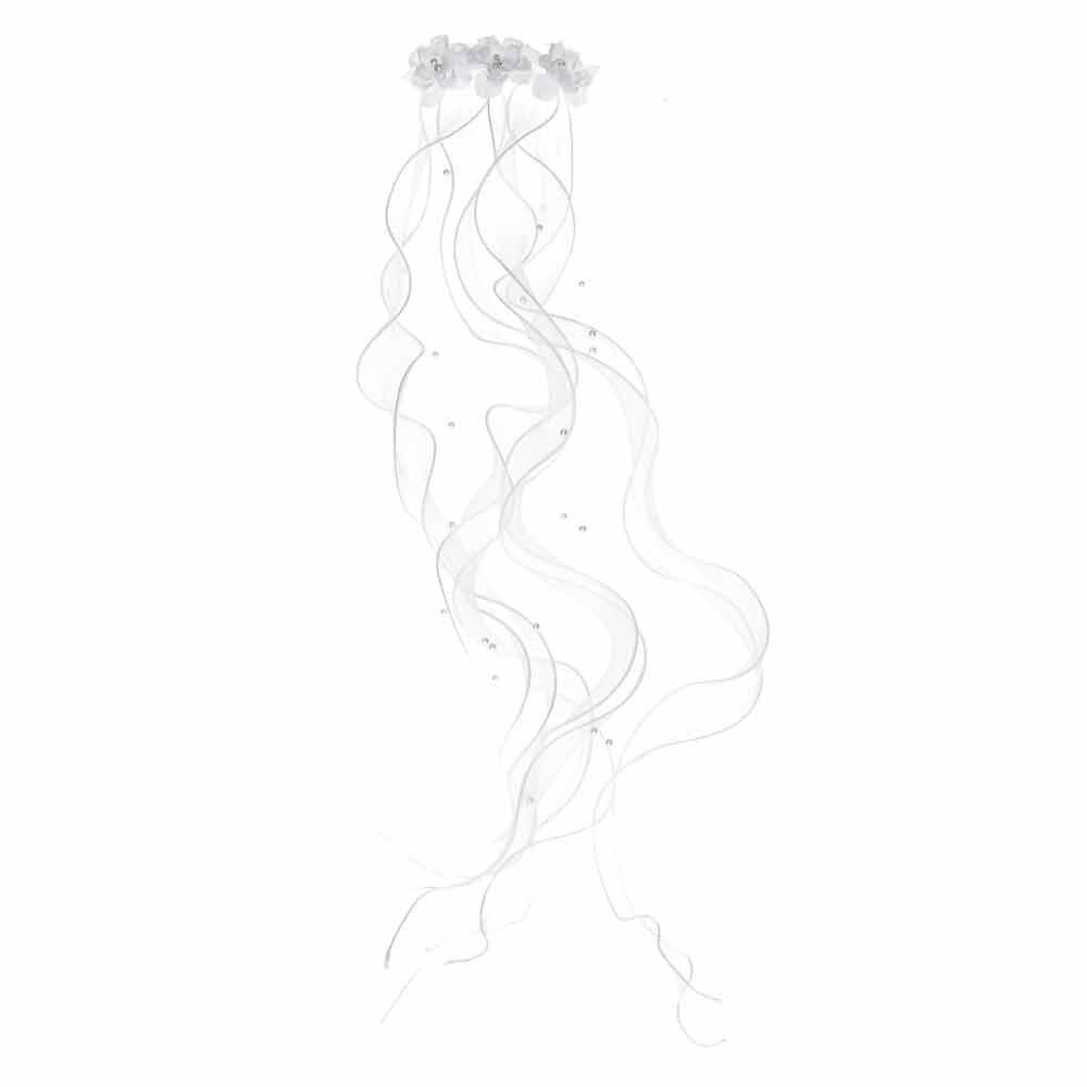 Kids White Sheer Ribbon Curl Flower Trio Hair Comb,