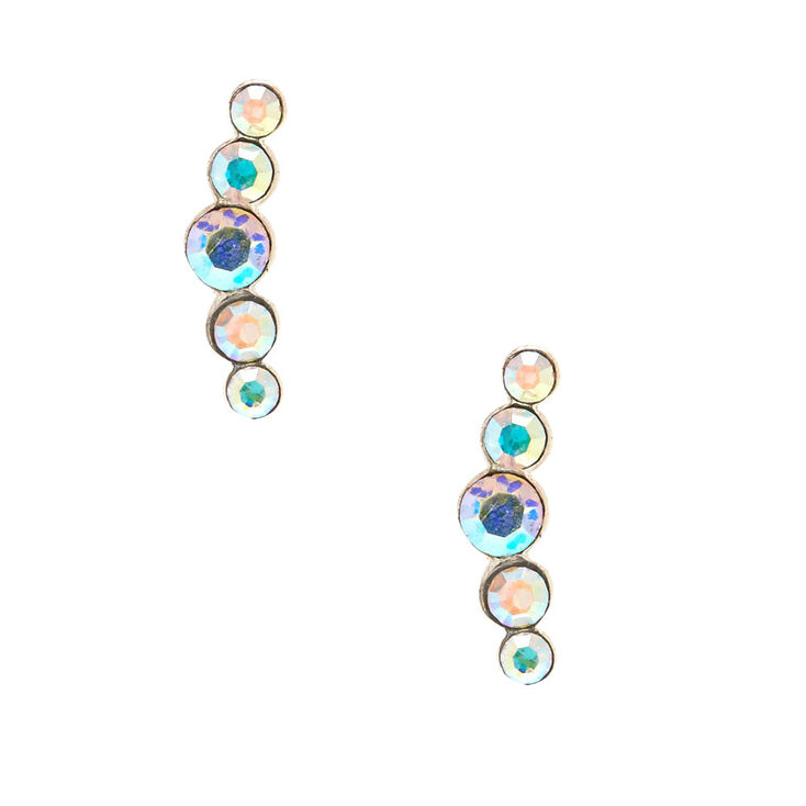 Sterling Silver Iridescent Crystal Crescent Earrings,