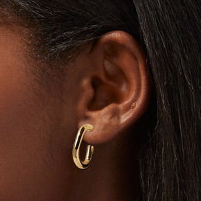 Gold-tone 20mm Half Tube Square Oval Hoop Earrings,