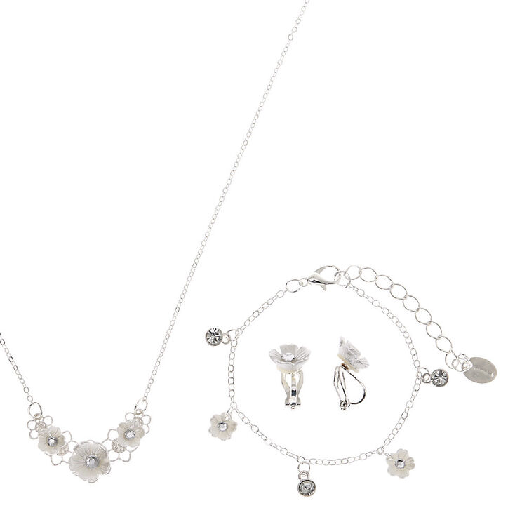 Claire&#39;s Club Silver Floral Jewellery Set - 3 Pack,