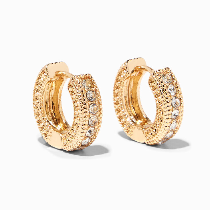 Gold Crystal Embellished 15MM Huggie Hoop Earrings,