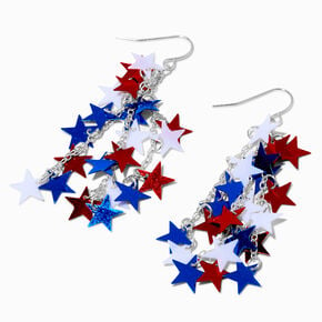 Red, White, &amp; Blue Foil Stars Drop Earrings,