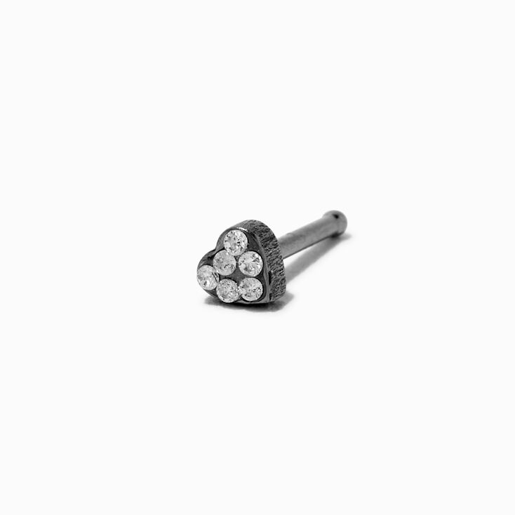 20G Silver-tone Titanium Cubic Zirconia Heart Crystal Nose Stud,