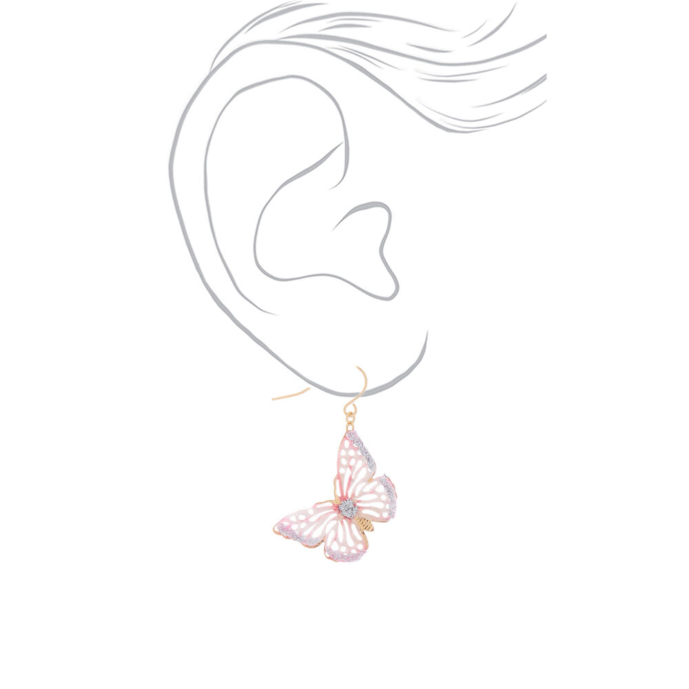 1" Butterfly Drop Earrings - Pink,