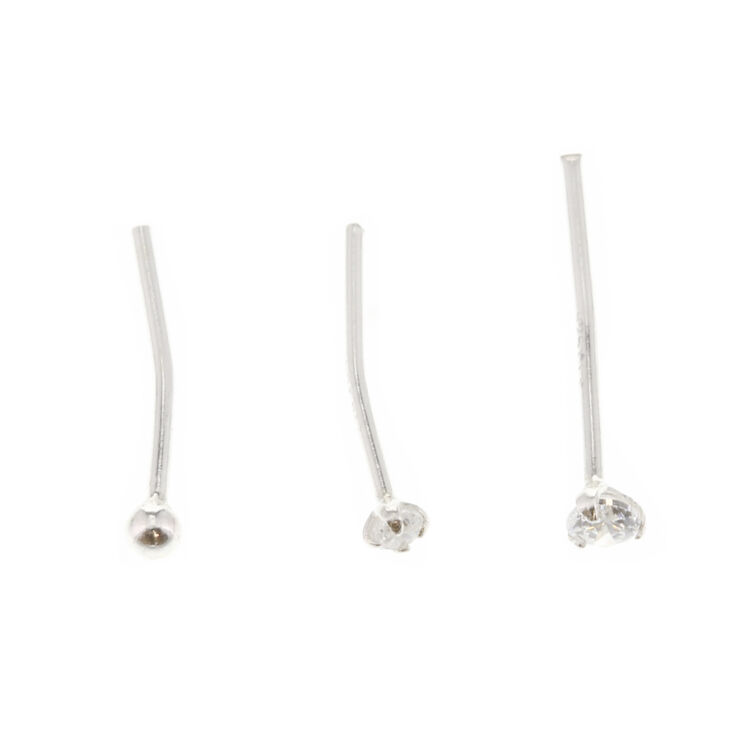 Sterling Silver Mixed Nose Studs - 3 Pack,
