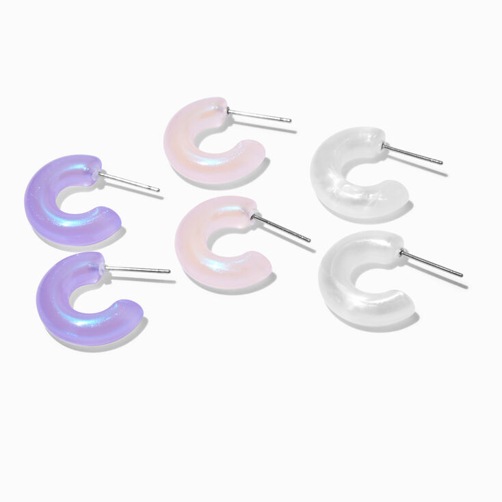 Iridescent Pastel Chunky Hoop Earrings - 3 Pack