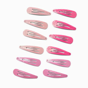 Mixed Pink Glitter Snap Clips - 12 Pack,