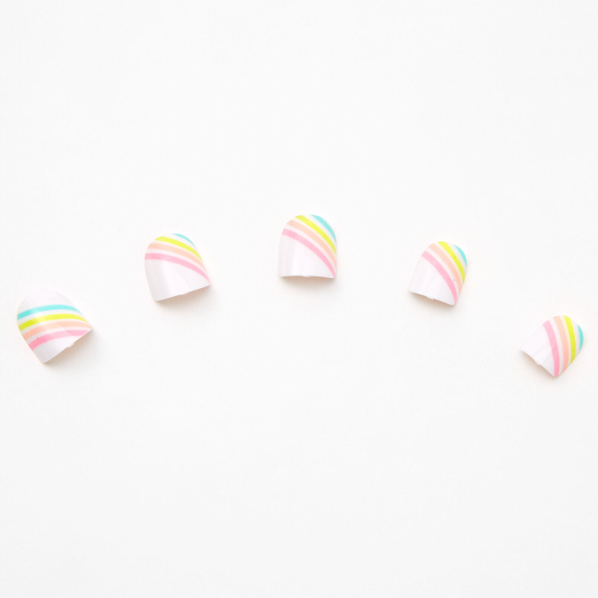 Claire's Club Striped Rainbow Square Press On Faux Nail Set - 10 Pack,