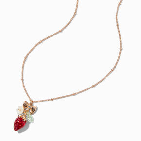 Gold-tone Strawberry Charm Pendant Necklace,